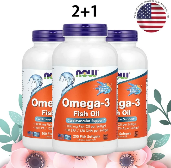 나우푸드 오메가3 200정 피쉬 오일 x 3병 - 쿠팡