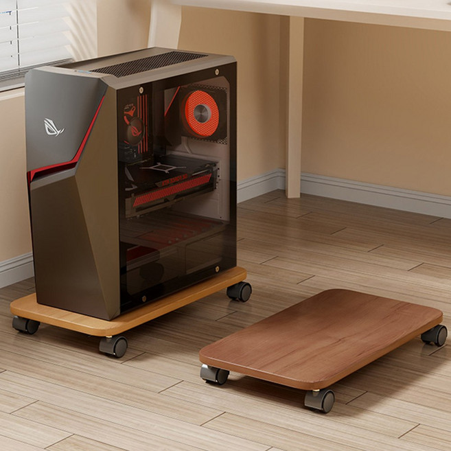 온통온유 원목 본체받침대 데스크탑 PC 이동식거치대 선반, 1개, 호두나무