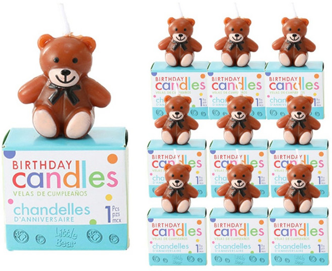 씨앤초이스 리본 곰돌이 생일초 귀여운 파티베어 케이크픽 캔들, 10개, 40g, 무향