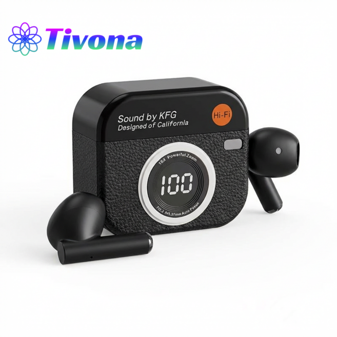 Terava 무선 블루투스이어폰 5.4 노이즈 캔슬링 고음질 디지털 화면 이어폰, 검은색, HC07