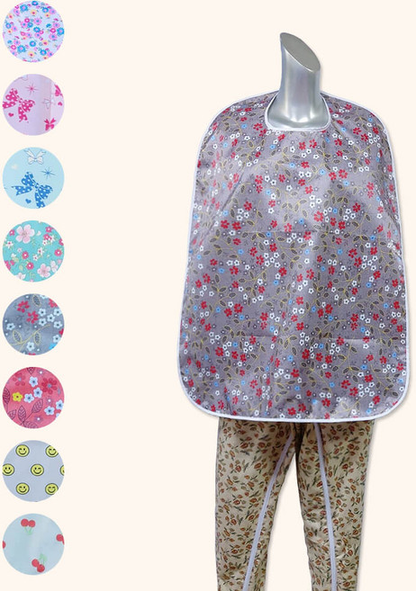 노인 턱받이 성인 앞치마 방수 어른 요양원 환자용 이쁜 간병 식사 8color (레드체리), 고상꽃잎, 1개