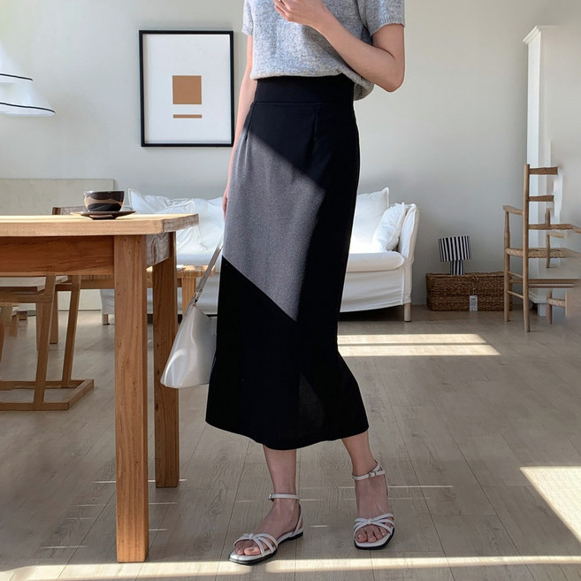 그레힙 여성 H라인 롱 스커트 -5KG 밴딩 스판 뒷트임 오피스 정장 치마 국내생산