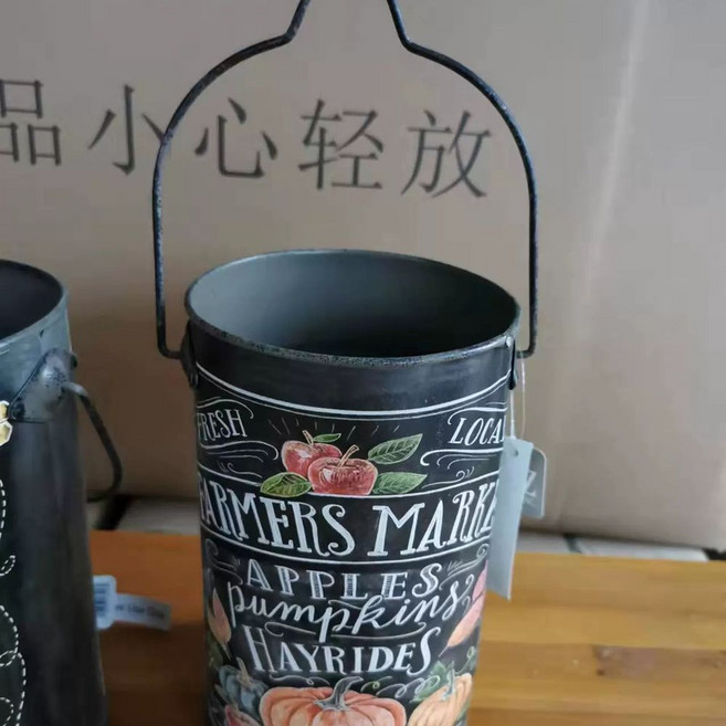 양철통 빈티지 식물 트레이 소품 양동이 양철바스켓, B. 작은