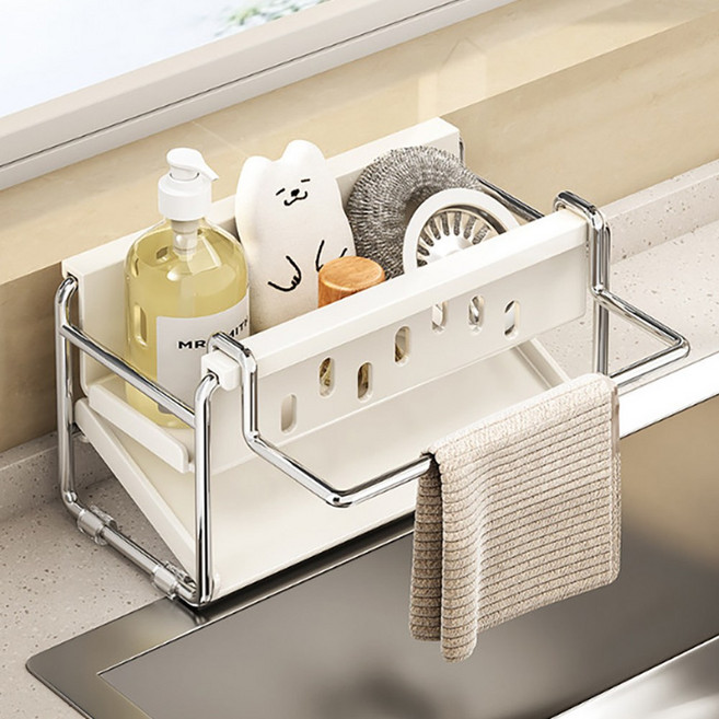 탑이지몰 싱크대 스텐 수세미거치대 자동물빠짐 수세미건조대 수세미걸이, 1개, 아이보리