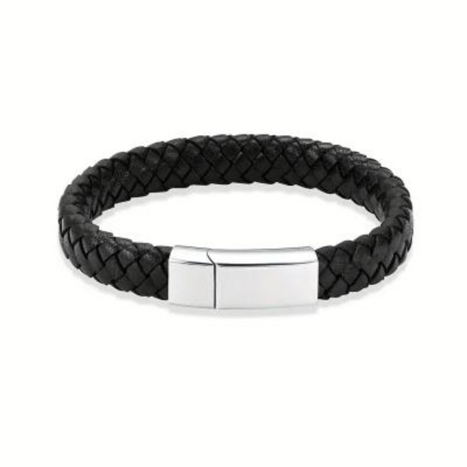 강아지유골함 반려견추모 반려묘추모 여성용 스테인레스 스틸 기념 마그네틱 걸쇠 브레이드 블랙 가죽 팔찌 화장 쥬얼리 유골용 항아리, 1)Silver