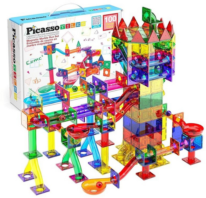 PicassoTiles 마블런 자석 타일 100 개 레이스 트랙 장난감 STEM 조립 학습 교육 어린이 지육 키트 소년 소녀 나이 6 세 이상 …, 1개, 상세페이지 참조