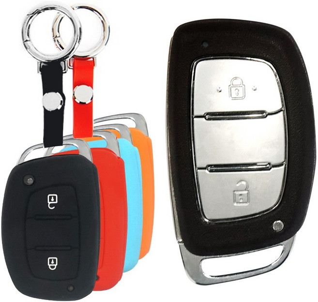 바이디지탈 현대 호환 포터2 일렉트릭 전기차 2버튼 스마트 키 / 실리콘 차 키홀더+후크 키링 세트, 실리콘 차키케이스+링후크, 레드