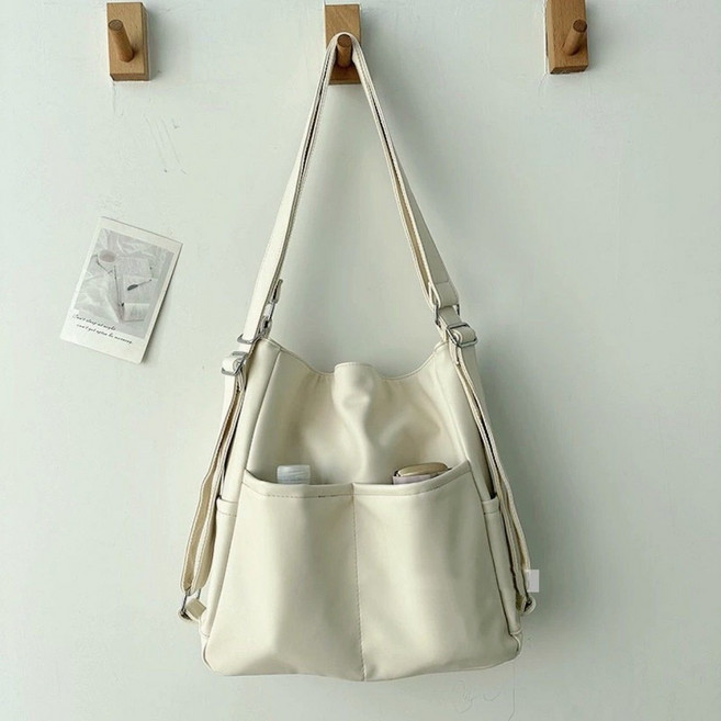 多功能雙肩斜挎包 女 兩用通勤包包 新款上課託特包 單肩挎包 通勤包 上班包包 媽媽包 包包女, 米白【防水塗層 加厚加固】