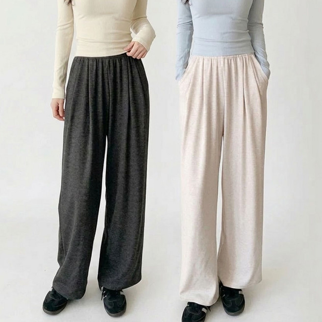 베베 여성 핀턱 트레이닝 와이드 밴딩 팬츠 바지