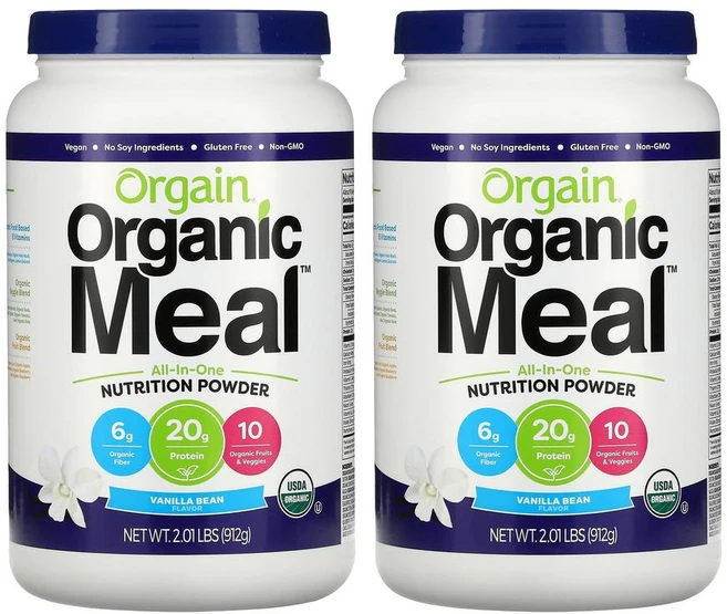 Orgain Organic Meal All-In-One Nutrition Powder Vanilla Bean 오가인 오가닉 밀 올인원 뉴트리션 파우더 바닐라빈 맛 912g 2병 단 - 쿠팡