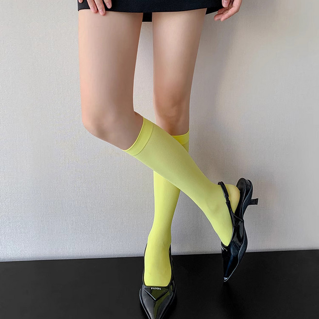 y2k 여성 컬러 시스루 니삭스 무지 탄력 슬림핏 스타킹 쫀쫀 양말 삭스 봄 여름 패션 코디 세트 하이삭스 11color