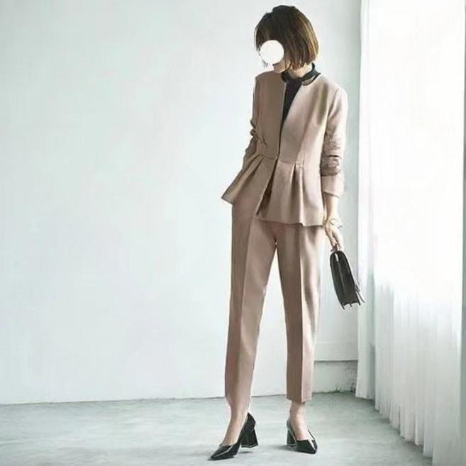 西裝外套女夏季薄款小個子休閒氣質顯瘦收折西服兩件套裝