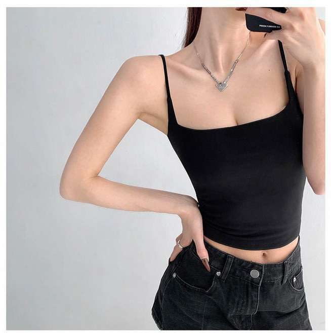 美式辣妹性感蕾絲美背吊帶可調節肩帶性感低胸顯瘦帶胸墊吊帶背心