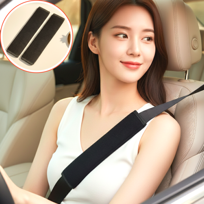 스마일플로우 폭신하고 부드러운 고급 쓸림 방지 자동차 안전벨트 커버 쿠션, 2개, 블랙 27cm