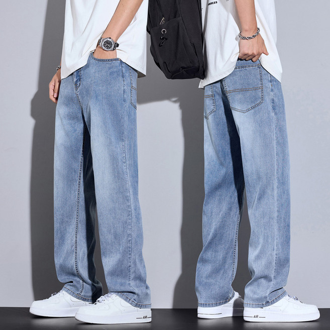 wassup 남성 얇은 청바지 여름 시원한 텐셀 남자 바지 스판 편한 통바지