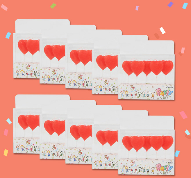 데일리어썸 로즈 하트 초 5개입 10세트 생일초 파티초 귀여운초 특이한초 생일파티 파티용품 케잌, 로즈하트초