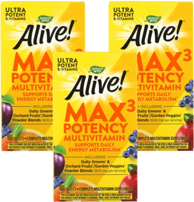 Natures Way 얼라이브 맥스3 포텐시 멀티비타민 90타블렛 3SET, 90정, 3개 - 쿠팡