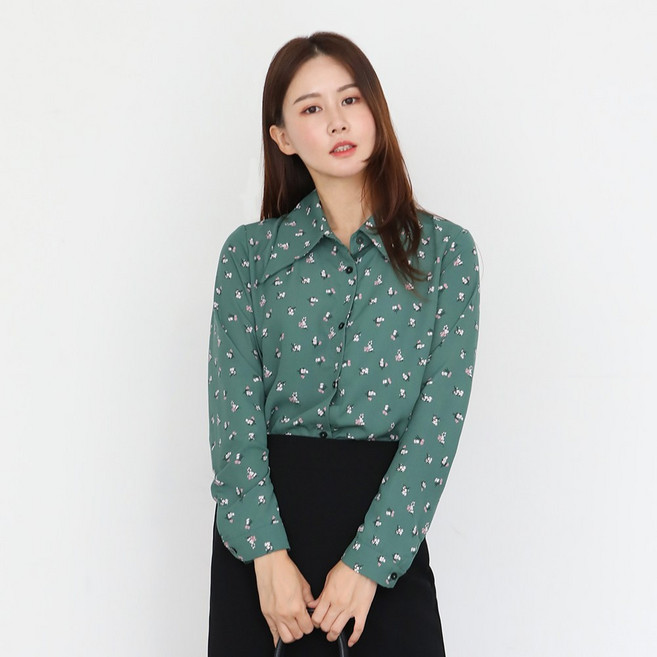 프롬코 여성 긴팔 플라워 쉬폰 셔츠 블라우스 FRC109