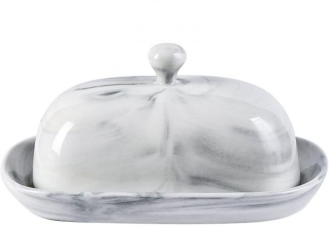 Yundu 윤두 그레이 마블 버터 접시 뚜껑 도자기 키퍼 용기 동서양 버터에 제격, Marble Grey, 1개