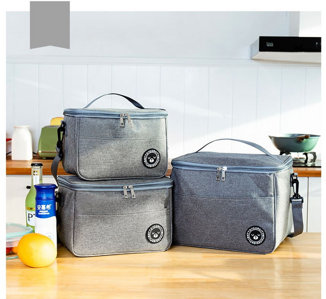 이누아 곰돌이 캠핑 피크닉 직장 도시락 보온보냉백, 라이트 그레이, 1개