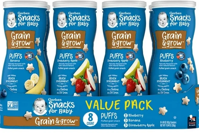 거버 그레인 & 그로우 스낵 퍼프스 버라이어티팩, 8개, 42g, 종합팩 - 쿠팡