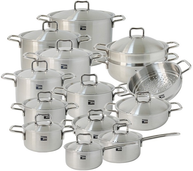 [백화점 정식 입점 브랜드 am] 인덕션 통3중 마스터 냄비 시리즈 13종 택1 이태리 고급 스테인리스, [세트할인] 16편수+20양수(낮은), 1세트, 3스텐실버