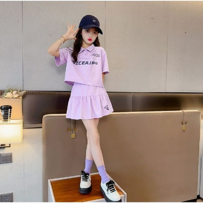 초등학생 여아 여름 크롭 반팔티셔츠 스커트 상하세트