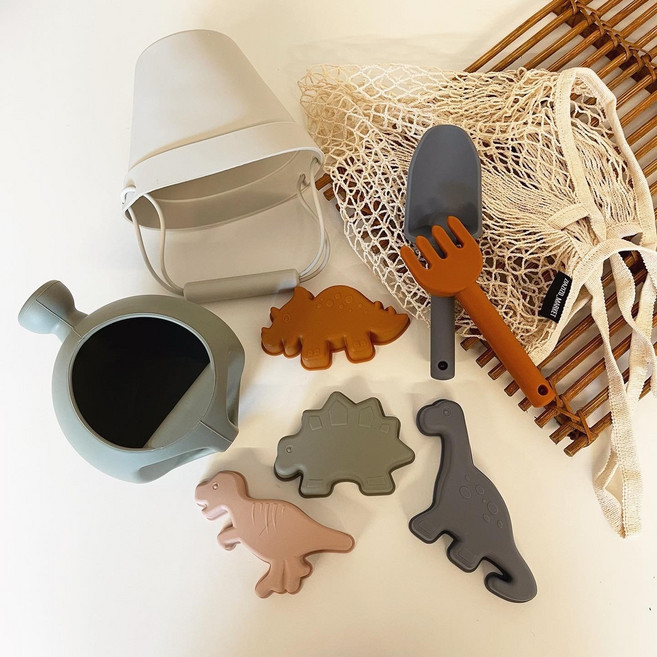 지아지조 실리콘 모래놀이 목욕장난감 소꿉놀이 세트 (네트백 증정), 1세트, 0.98g, 다이노