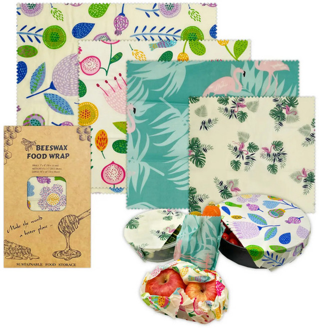 밀랍랩 친환경랩 밀랍백 천연밀랍랩 비즈왁스랩 패키지 친환경포장 왁스페이퍼 식품포장, 22_퍼플 꽃 4장 1세트, 1개