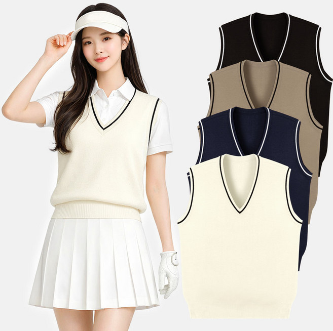 여성 골프조끼 베스트 사계절 브이넥 니트조끼 여자 골프웨어 골프복 조끼 빅사이즈