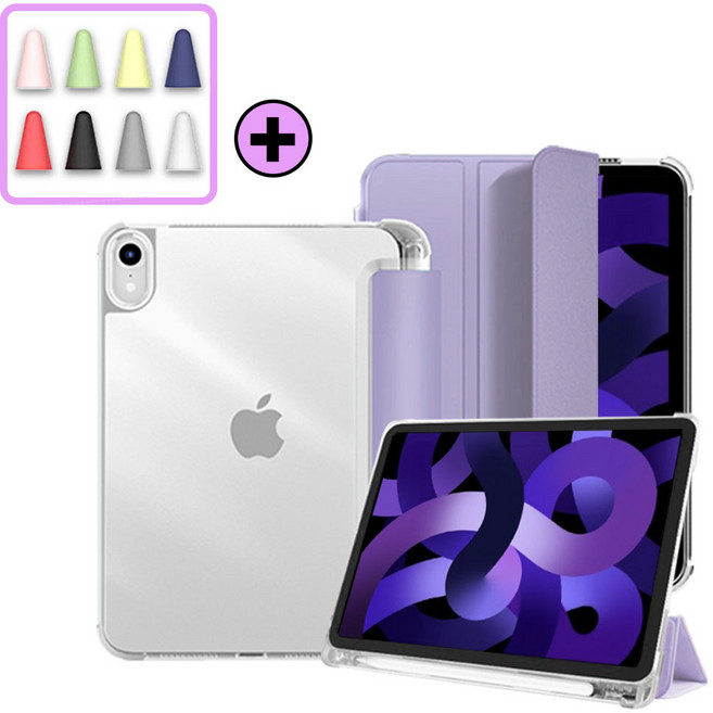 아이패드 에어 프로 미니 호환 1/2/3/4/5/6/7/8/9/10/11세대 애플 펜슬 수납 클리어 케이스 보호 커버 케이스나라, 라이트라벤더, 1개