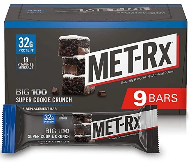 MET-Rx Big 100 씨리얼 그래놀라 단백질 바 식사 대용 28g 초콜릿 칩 9개 팩 137263, 100g - 쿠팡