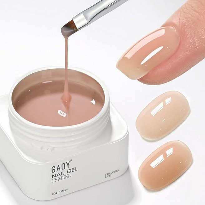 GAOY 컬러 빌더 베이스 30g 브러시 포함 4-in-1 오래 지속되는 네일 젤 누드 핑크 천연 젤리 자외선 차단 경화 강화 씨 265631, 황갈색 복숭아