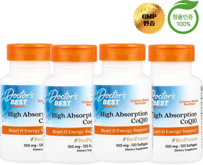 닥터스베스트 코엔자임 큐텐 유비퀴논 피페린 CoQ10 100mg 120정 고흡수 4개