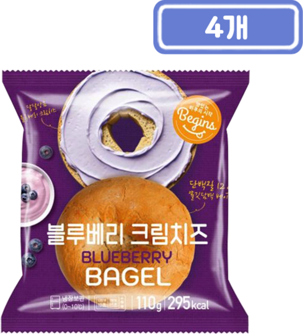 제이탑 블루베리 크림치즈 베이글, 4개, 160g