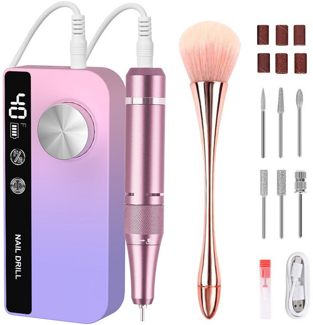 LOMESO 네일폴리셔 전동 네일드릴기 손톱 관리머신 셀프 홈케어 젤네일드릴, 1개, 블루핑크