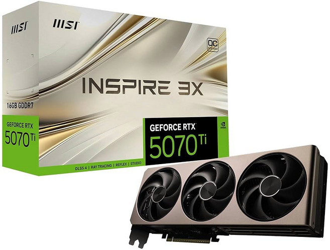 MSI 게이밍 RTX 5070 Ti 16G 인스파이어 3X OC 플러스 그래픽 카드16GB GDDR7 256비트 익스트림 성능 2497MHz 디스플레이포트 x 3 21a HDMI, 4 GeForce RTX 5070 Ti 16G INSP