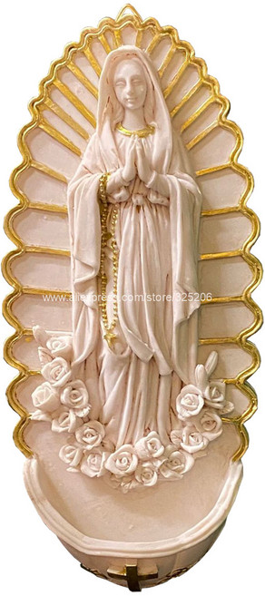 성가정상 성모 마리아 성수 폰트 조각상 벽 19.5cm 7.7 인치, 성가정상 성모 마리아 성수 폰트 조각상 벽 장식 19., 1개