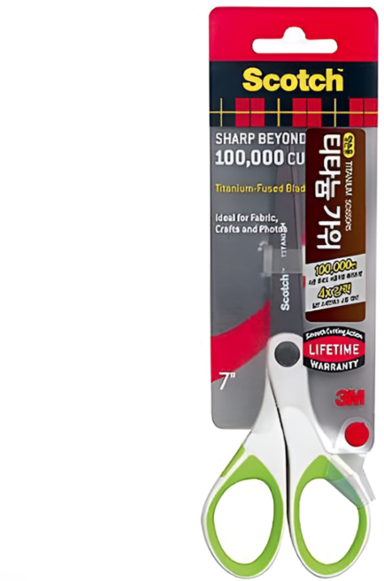 3M 스카치 티타늄 가위 7인치(17.8cm) 8인치(20.3cm) 프리미엄 가위, 1.티타늄 가위 7인치(17.8cm), 1개, 화이트+그린