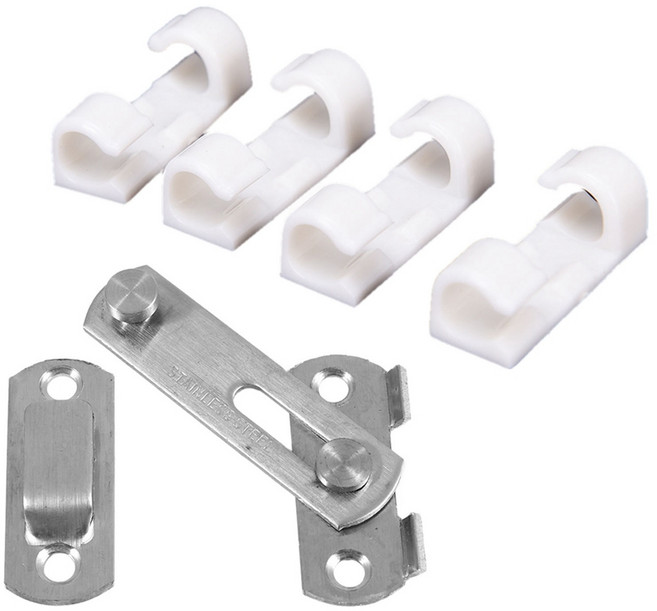 1set Hasp Latch 금속 Hasp Latch Lock 슬라이딩 도어 잠금 창 캐비닛 피팅 및 20pcs 와이어 고정 클램프 클램프 클램프 클램프 화이트, 하나, 실버 & 화이트, 1개