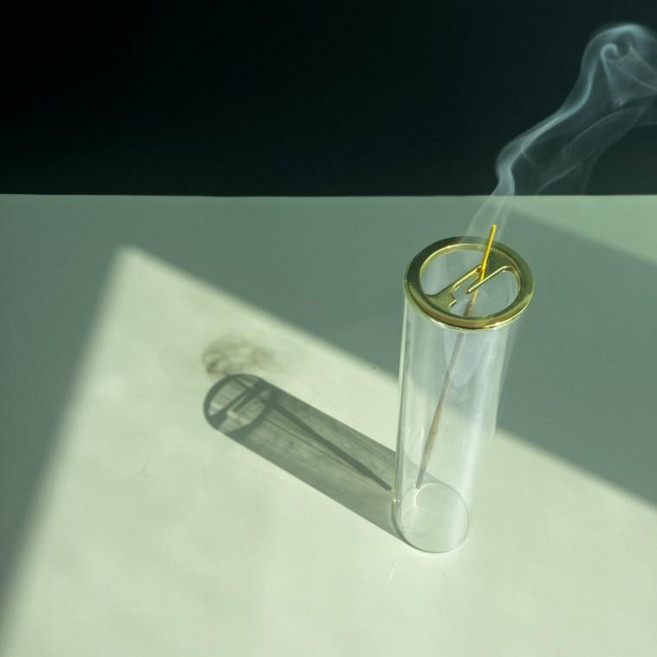 투명 사각 유리 향 받침 홀더 스틱 인센스 거치대 아로마 테라피 힐링 공간 연출, 화이트세이지