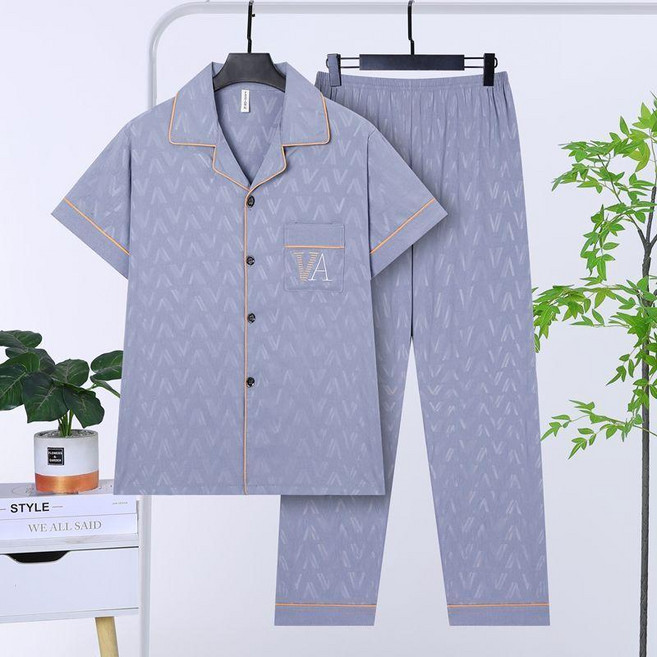 男士棉睡衣 短袖長褲三件套 薄款 夏季家居服