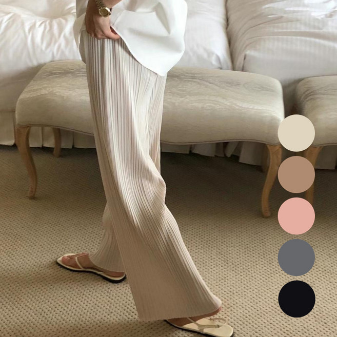 비엠에스 여성 쿨 와이드 플리츠 밴딩 팬츠