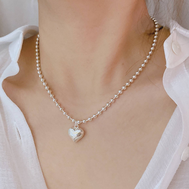 여성 목걸이 실버925 통통하트 볼 목걸이 실버925 목걸이