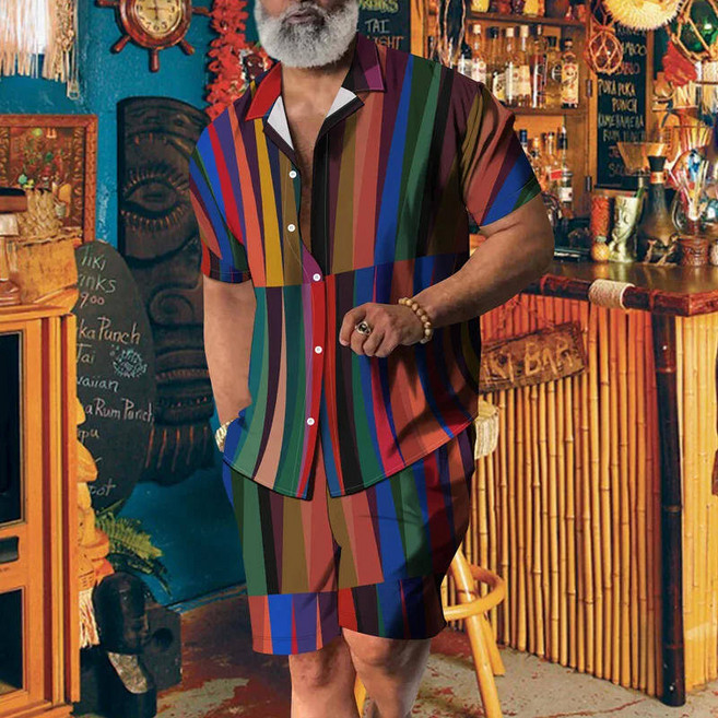 동물 표범 3D 인쇄 남자 셔츠 세트 패션 반팔 대형 비치 반바지 streetwear 하와이 정장 의류