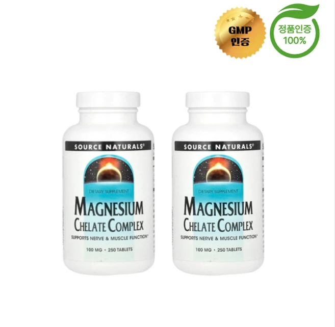 1+1 소스 내추럴스 마그네슘 킬레이트 복합체 100mg 250정, 2개, 250회분 - 쿠팡
