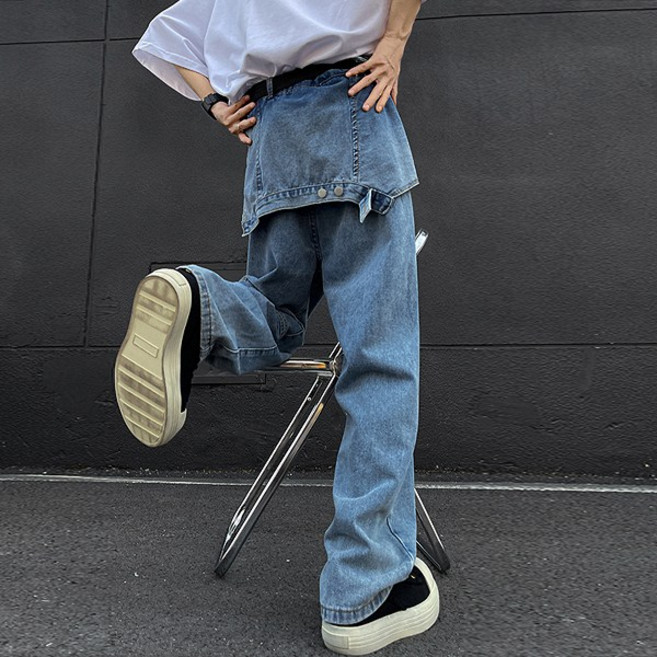 유니크 레이어드 페이크 오버롤 데님 팬츠 MJ1376