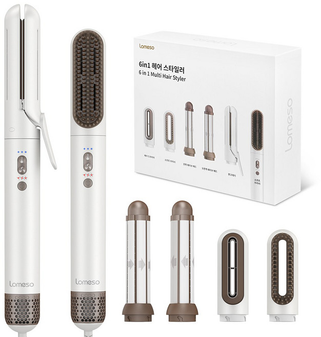 LOMESO 6 in 1 헤어스타일러 에어드라이기 판 고데기 멀티스타일링, 화이트