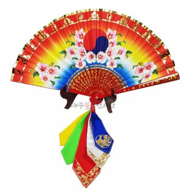 무궁화부채 7색 화조단 (좌대미포함) 신중부채 점사부채 무구 신물 무속용품 불교용품, 오색, 1개
