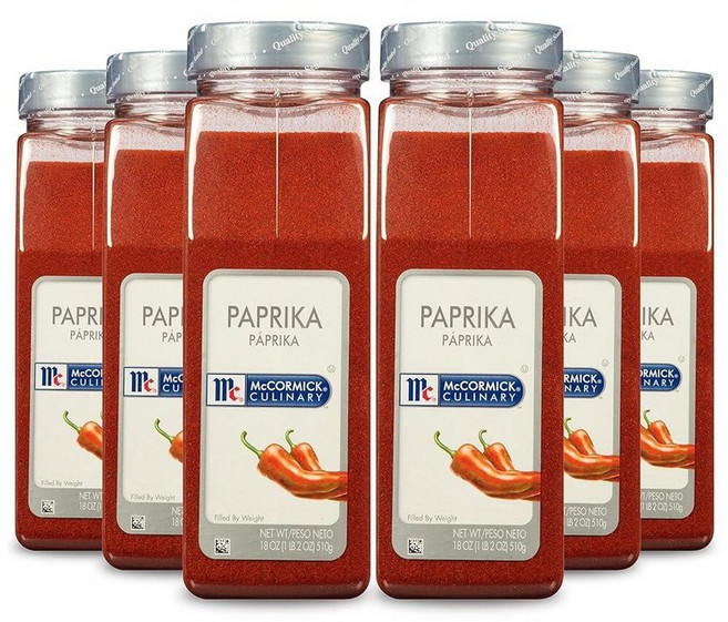 McCormick Culinary 파프리카 510.3g(18온스) - 스위트 파프리카 시즈닝 510.3g(18온스) 용기 1개 닭고기 돼지고기 마리네이드 및 드레싱에 적, 18 Ounce (Pack of 6), 510.3g